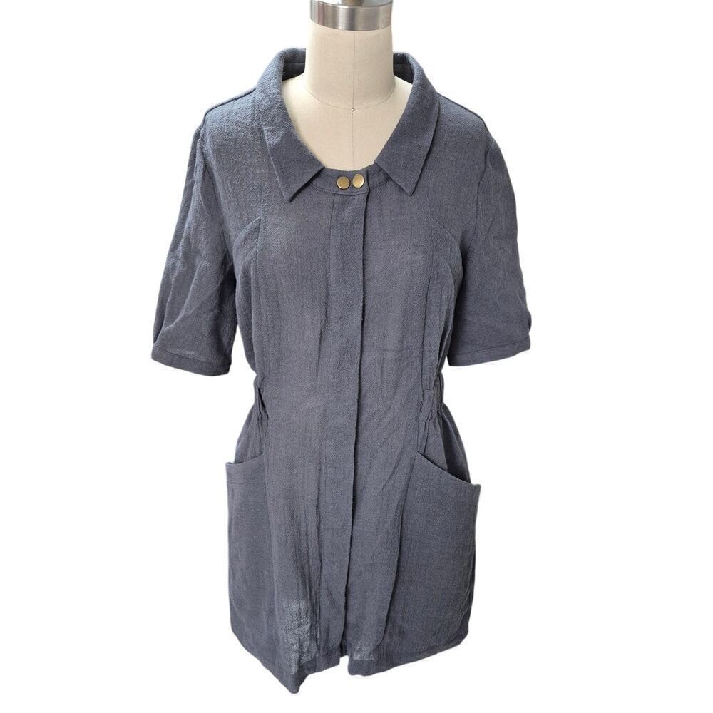 NWT Calypso St. Barth Blue Gray Flannel Dress Snaps Pockets Sz S